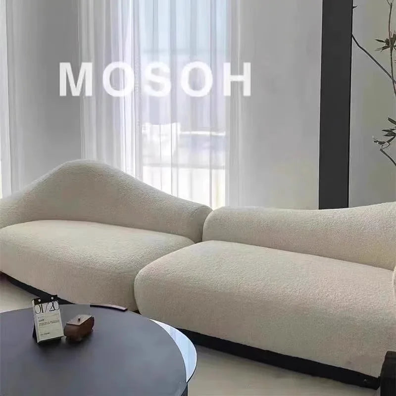 Simple modern special-shaped living room sofa Italian Baxtier designer high-end lamb wool fabric straight-row sofa