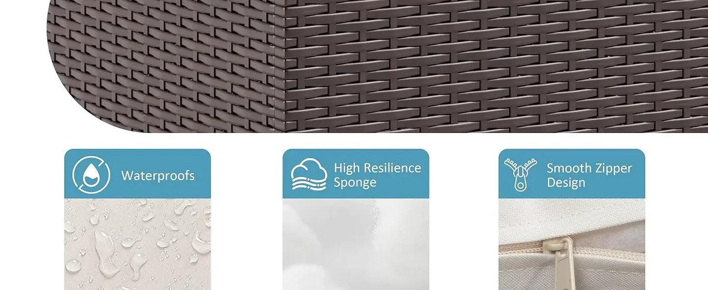 3 Pieces Patio Furniture Set 3 Pieces PE Rattan Wicker Chairs with Table Outdoor Furniture Brown Rattan with White Cushion