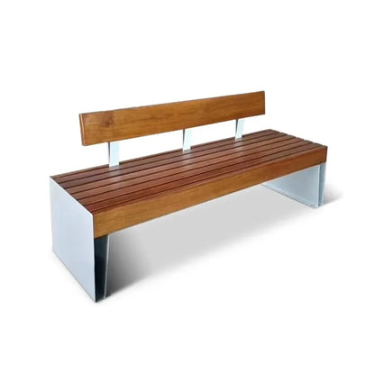 Meubles urbains d'extérieur modernes, banc en acier inoxydable, chaise de jardin en métal, parc, sièges en bois de teck, 2-3 places avec dossier