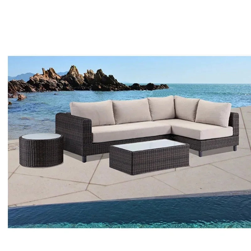 Outdoor Garden Rattan Sofa Set with Rope Seating - Durable Aluminum Frame Furniture Collection