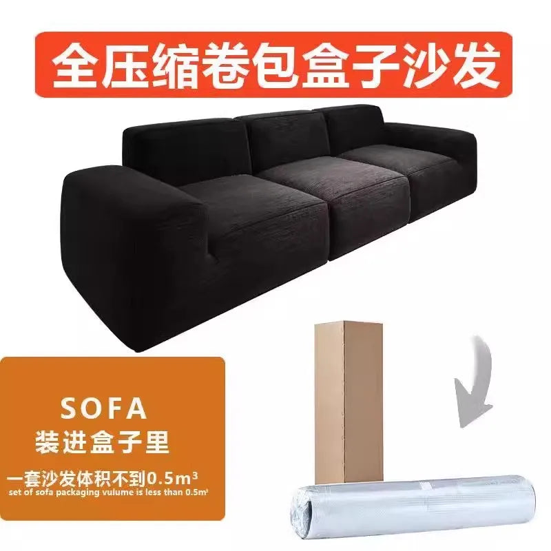 Simple Style Vacuum Compression Living Room Sofa Light Luxury Furniture Corduroy Sponge Filling Multi-Person Sofa Customization