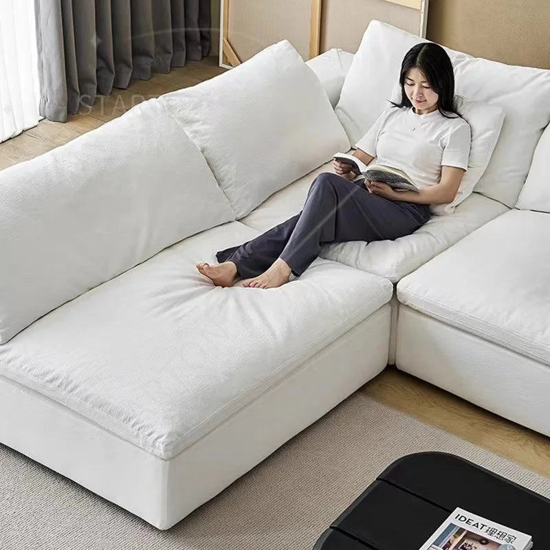 Italian Modern Modular Sofa Floor White Cloud Couch Cotton Linen Fabric Sectional Furniture Sofa Set