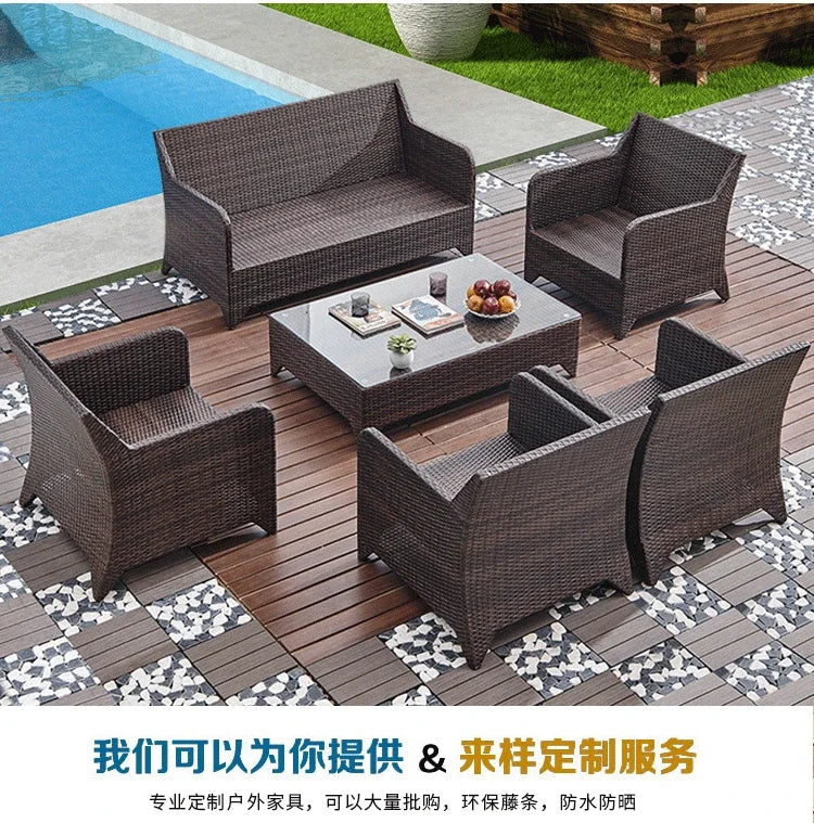 Balcony outdoor combination Living room courtyard hand-woven rattan sofa Rattan chair simple leisure furniture Economically