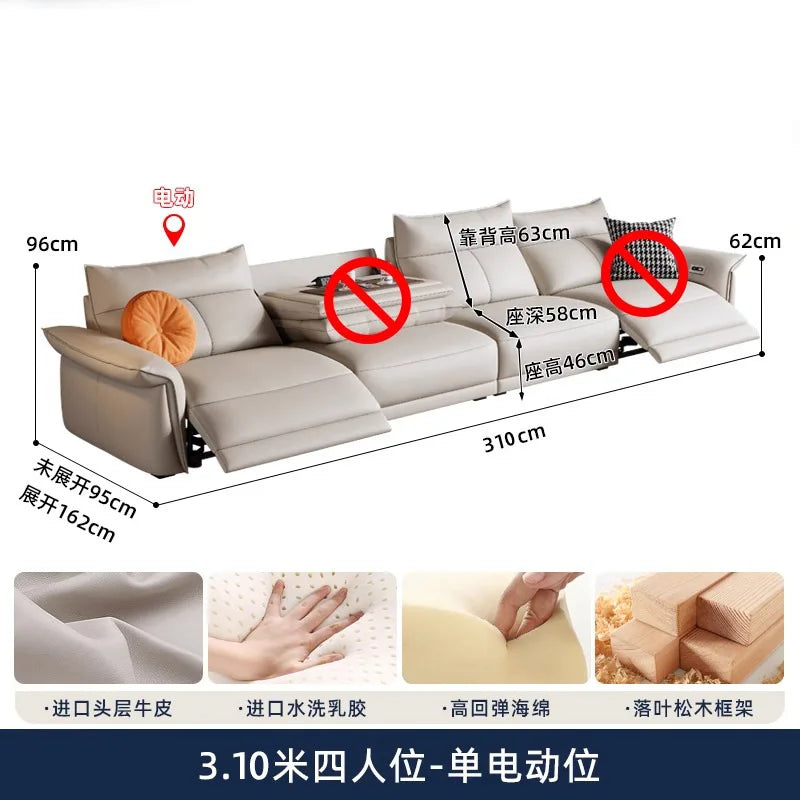 Leather sofa, electric living room, home theater sofa, modern function, adjustable leg support, one layer cowhide sofa