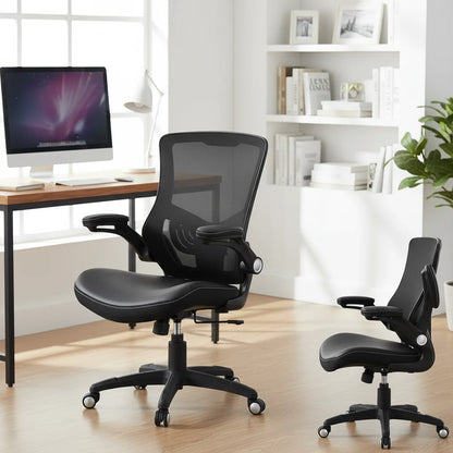 Ergonomic Office Chair with Adjustable Lumbar Support, PU Leather Seat and Flip-up Arms for Home Office Comfort