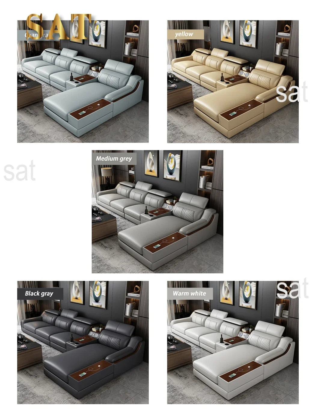 -Italian modern multifunctional sofa light luxury Faux Leather sectional sofa couch with USB charging and bluetooth speaker