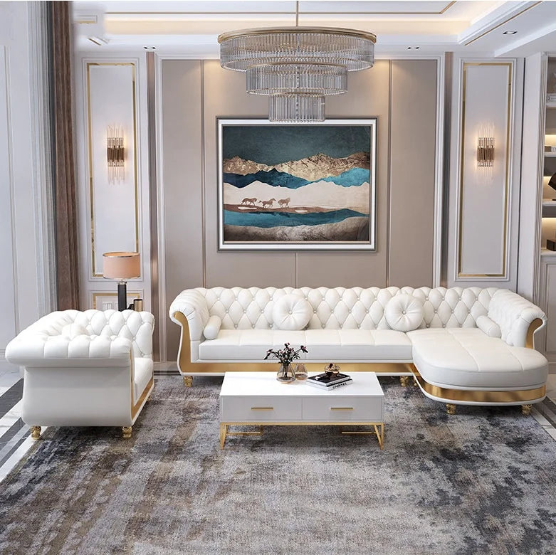 New Design Modern Royal Luxury Chesterfield Leather Sofa Set for Home Hotel Living Room Salon Sofa Furniture