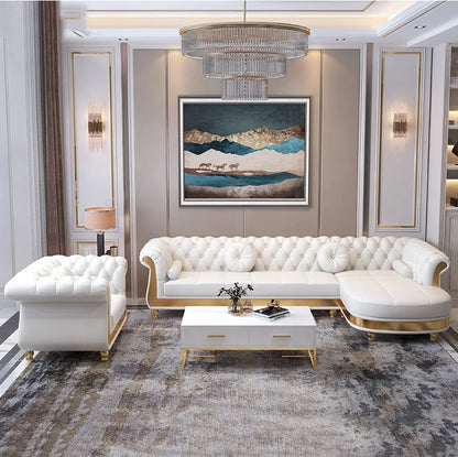 New Design Modern Royal Luxury Chesterfield Leather Sofa Set for Home Hotel Living Room Salon Sofa Furniture