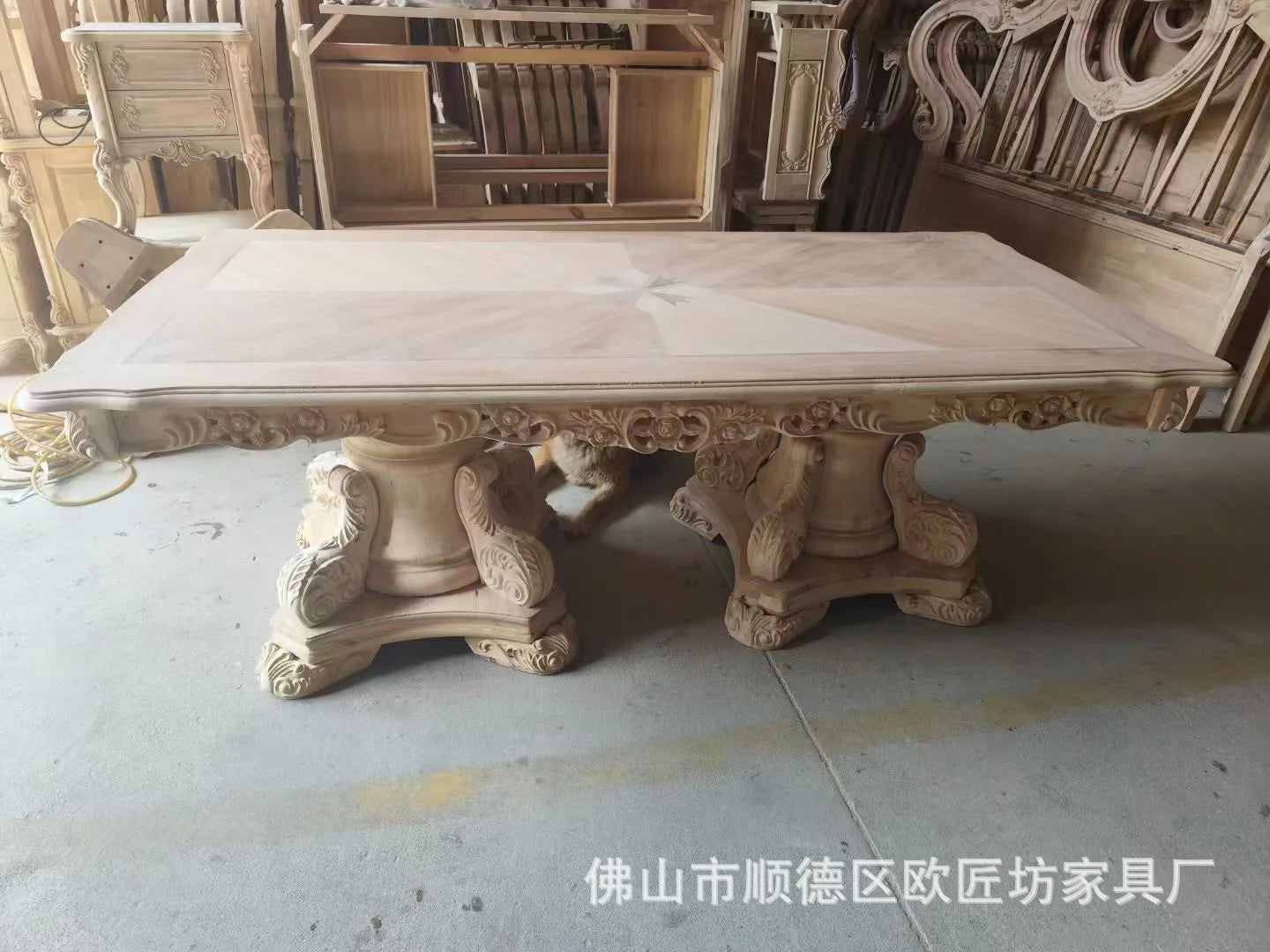 Solid wood dining table and chair combination size household, European style, carved