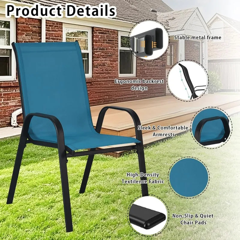 Stackable Patio Chairs Set of 4, Outdoor Dining Chairs, Outdoor Patio Dining Sets with Cooling Fabric, for Lawn, Porch, Pool, Ga