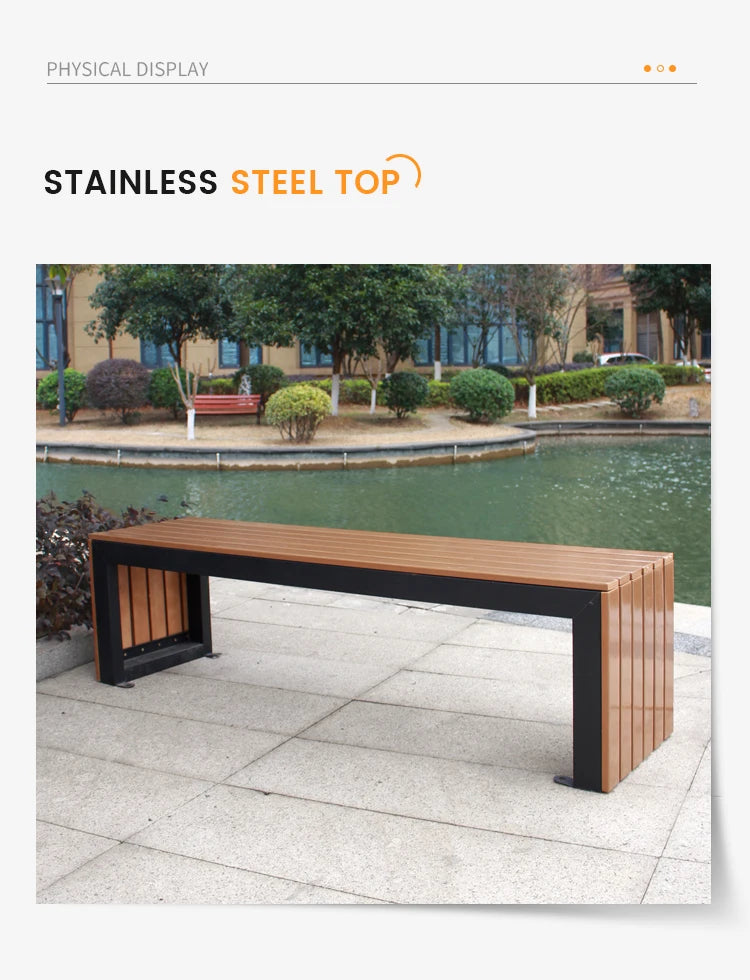 Meubles urbains modernes banc de jardin banc en acier inoxydable sièges de parc jardin en bois Patio extérieur bancs en acier inoxydable