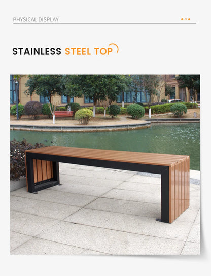 Meubles urbains modernes banc de jardin banc en acier inoxydable sièges de parc jardin en bois Patio extérieur bancs en acier inoxydable