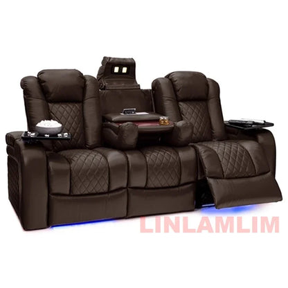 Luxury Dual Motors Power Reclining Sofa with LED Lighting, USB, Hidden Storage, Fold-Down Table & Tray – 3-Seat Recliner Sofa
