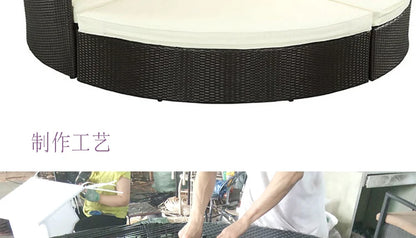 LYN Resort Leisure Rattan Bed Courtyard Shade Sofa Outdoor Round Bed