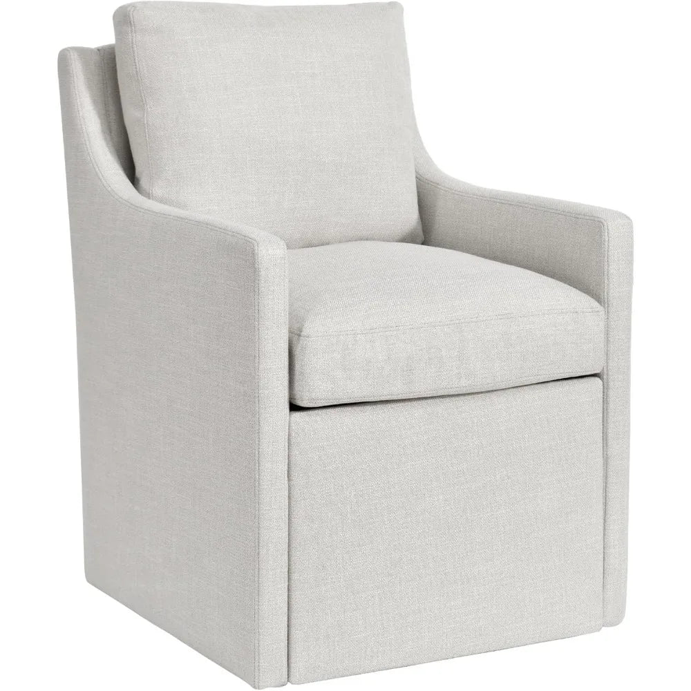 Upholstered Dining Chair with Casters,Linen Armchair for Living Room,Side Deskchair with 4 Casters,Modern Accent Armchair