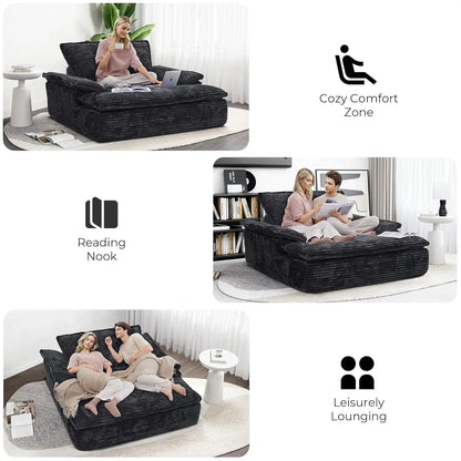 Nordic Sofabed Vacuum Compression Sofa Bed Modern Simple Lazy Sofa Bed  Thick Strip Velvet Large Sofa Bed Living Room Furniture