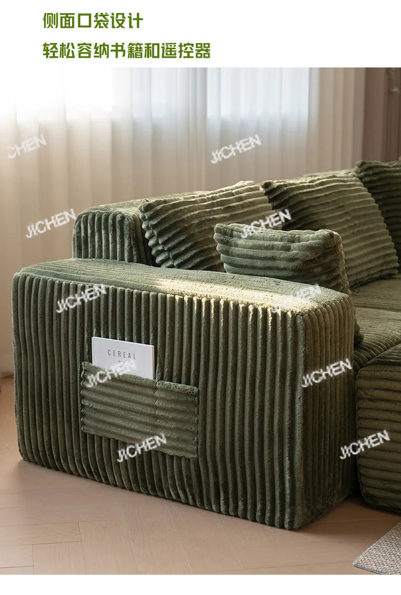 XJQC Living Room Compression Sofa Corduroy Combination Module Modular L-shaped Multifunctional Boneless Compression Sofa Chair