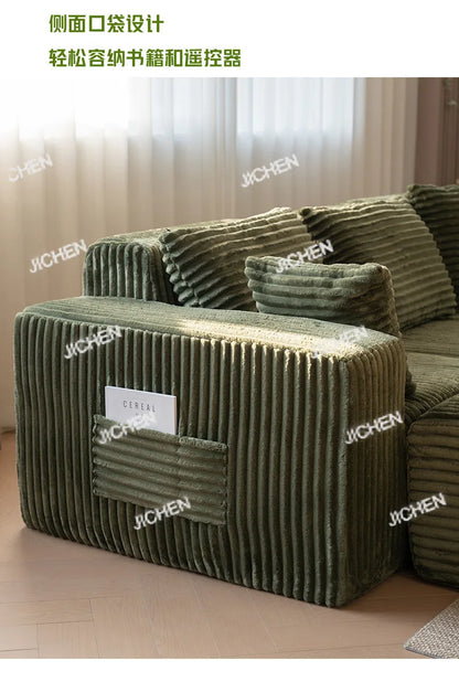 XJQC Living Room Compression Sofa Corduroy Combination Module Modular L-shaped Multifunctional Boneless Compression Sofa Chair