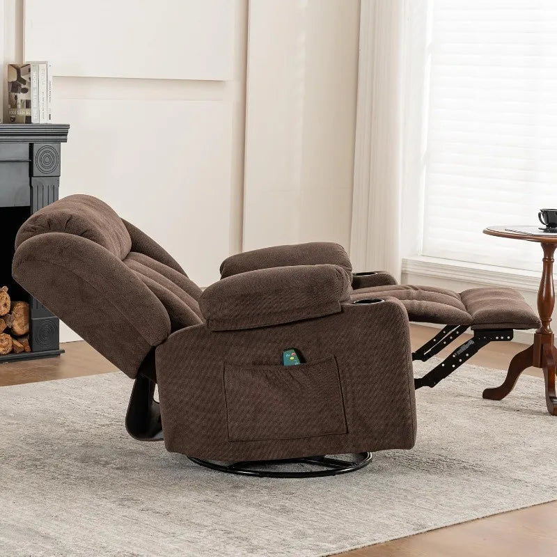 Ketaiyou Rocker Swivel Recliner Chair for Adults, Overstuffed Large Manual Recliner Glider with Massage and Heat, Comfy Soft