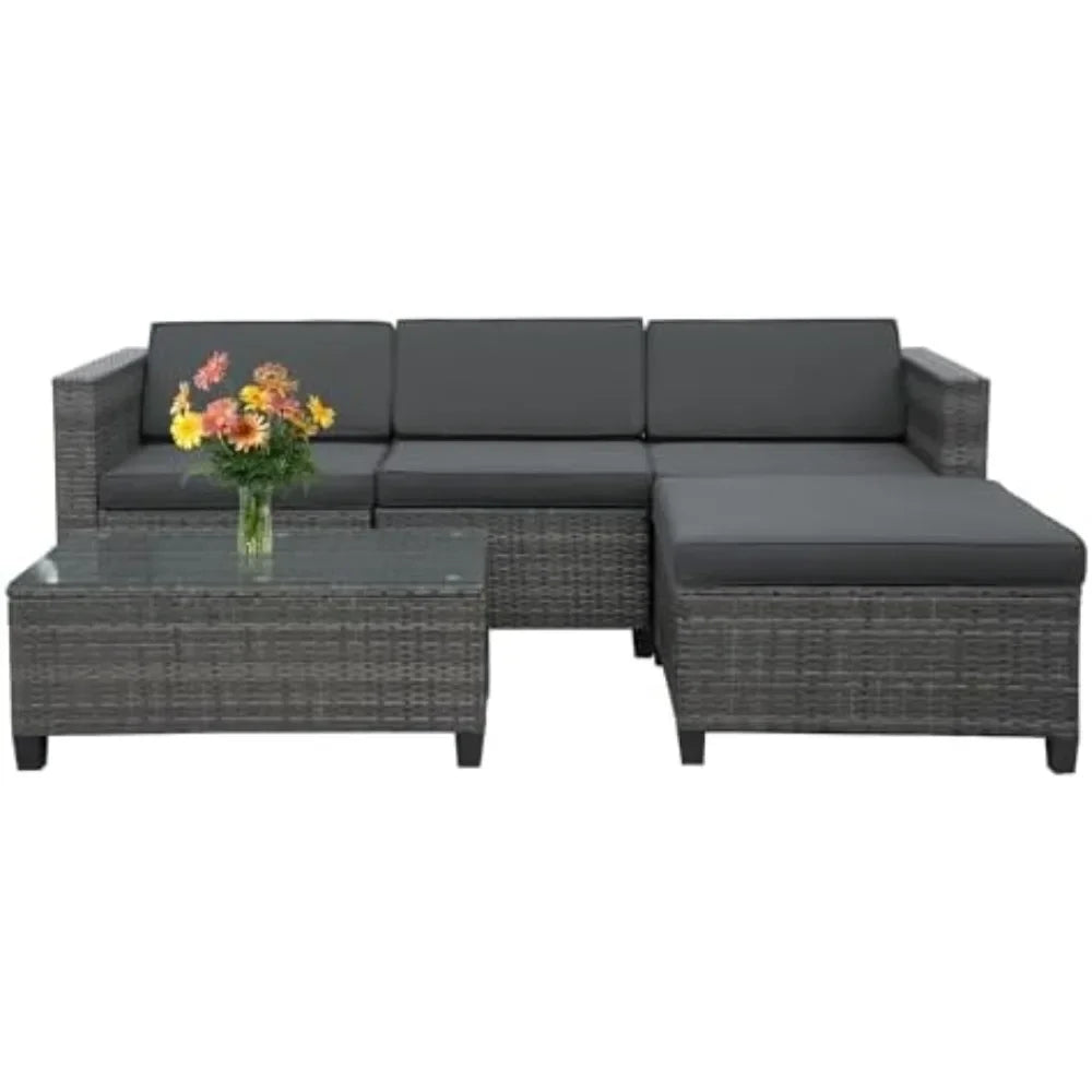 Five Piece Patio Set, Weather Resistant Rattan Sectional, Waterproof UV Protected Design, For Balcony And Garden Use