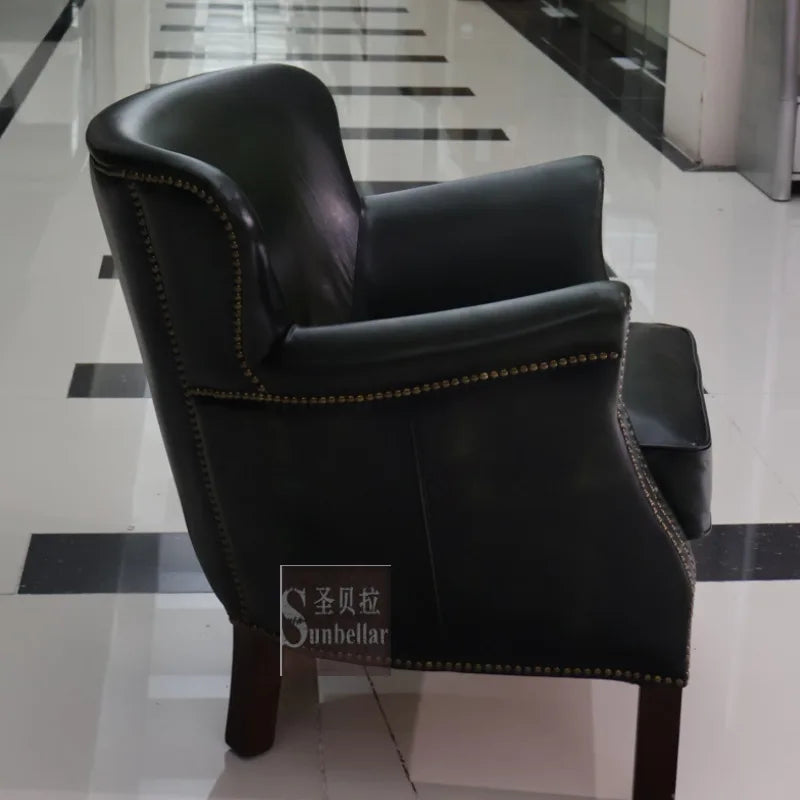 Antique green leather sofa chair top layer cowhide living room bedroom clubhouse club