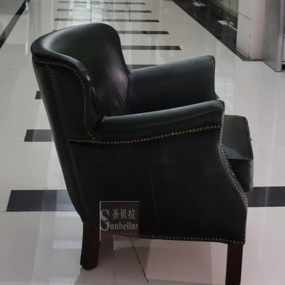 Antique green leather sofa chair top layer cowhide living room bedroom clubhouse club