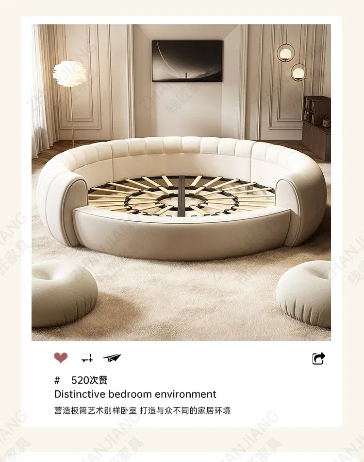 M71 round Bed Double Marriage Bed Modern Simple Home Hotel 2M Serena Large round Cream Wind Bed in Master Bedroom