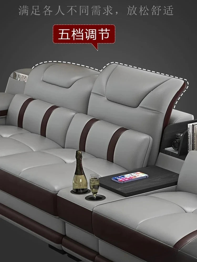 Italian Sofa with Bluetooth, Speaker, Functional Headrest, Massage Chaise | Big Corner Couch