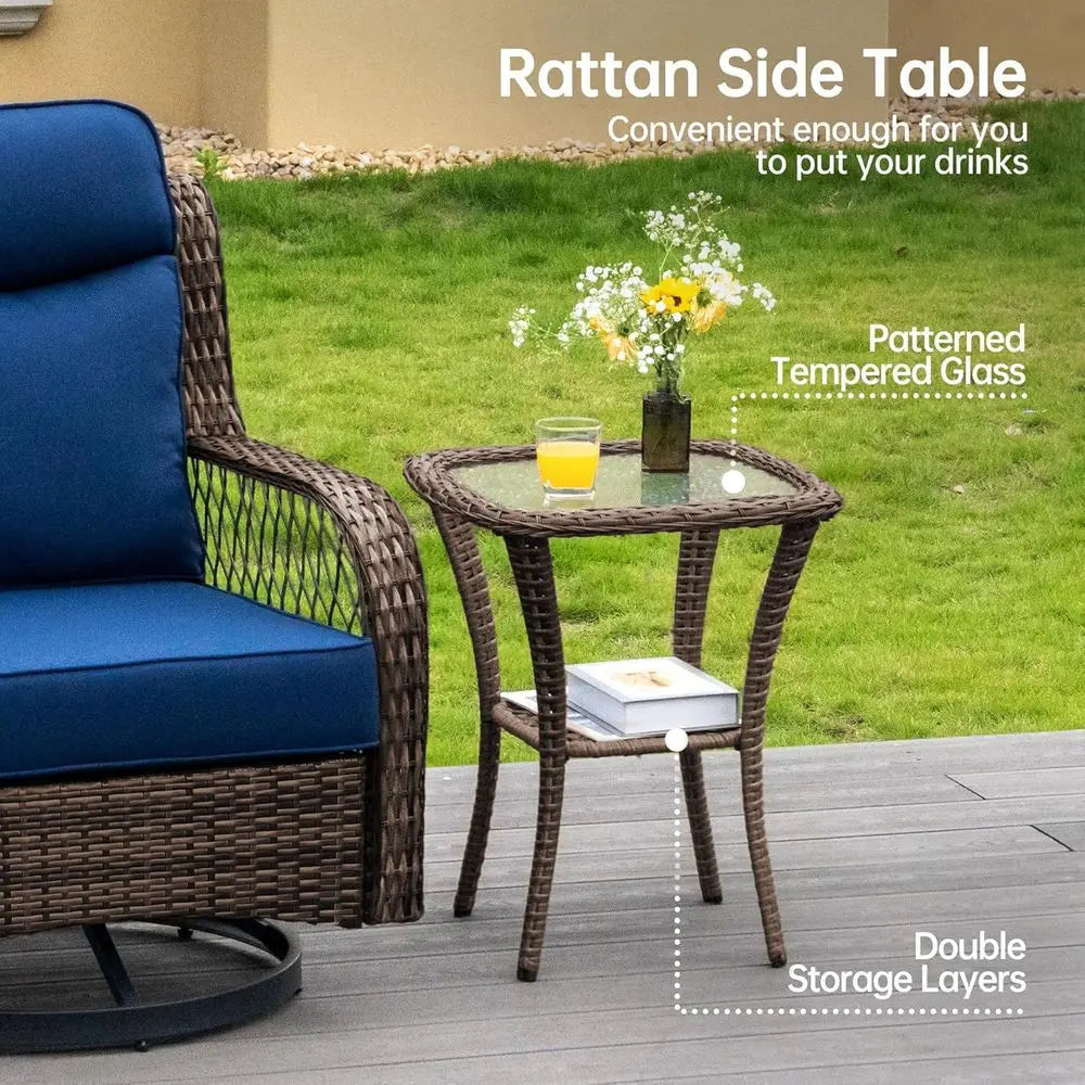 Patio Bistro Set 3 Piece Wicker Rocking Chairs Sets Outdoor Swivel Chair urniture Set with Rattan Side Table, 5
