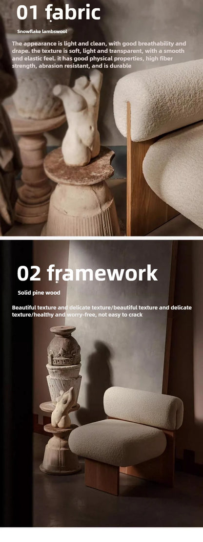 Wabi Sabi Style Single Sofa Chair, Casual Designer, Small-sized Solid Wood Hotel, Homestay, Living Room, Balcony, Single Chair