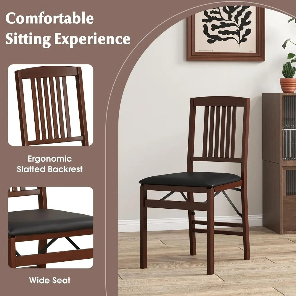 COSTWAY Folding Dining Chairs Set of 2, Wooden Kitchen Side Chairs w/Padded Seat, Solid Wood Frame, 400 LBS Load Bearing, No Ass