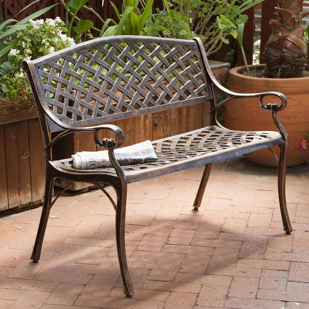 Aluminum Outdoor Park Bench, Antique Copper