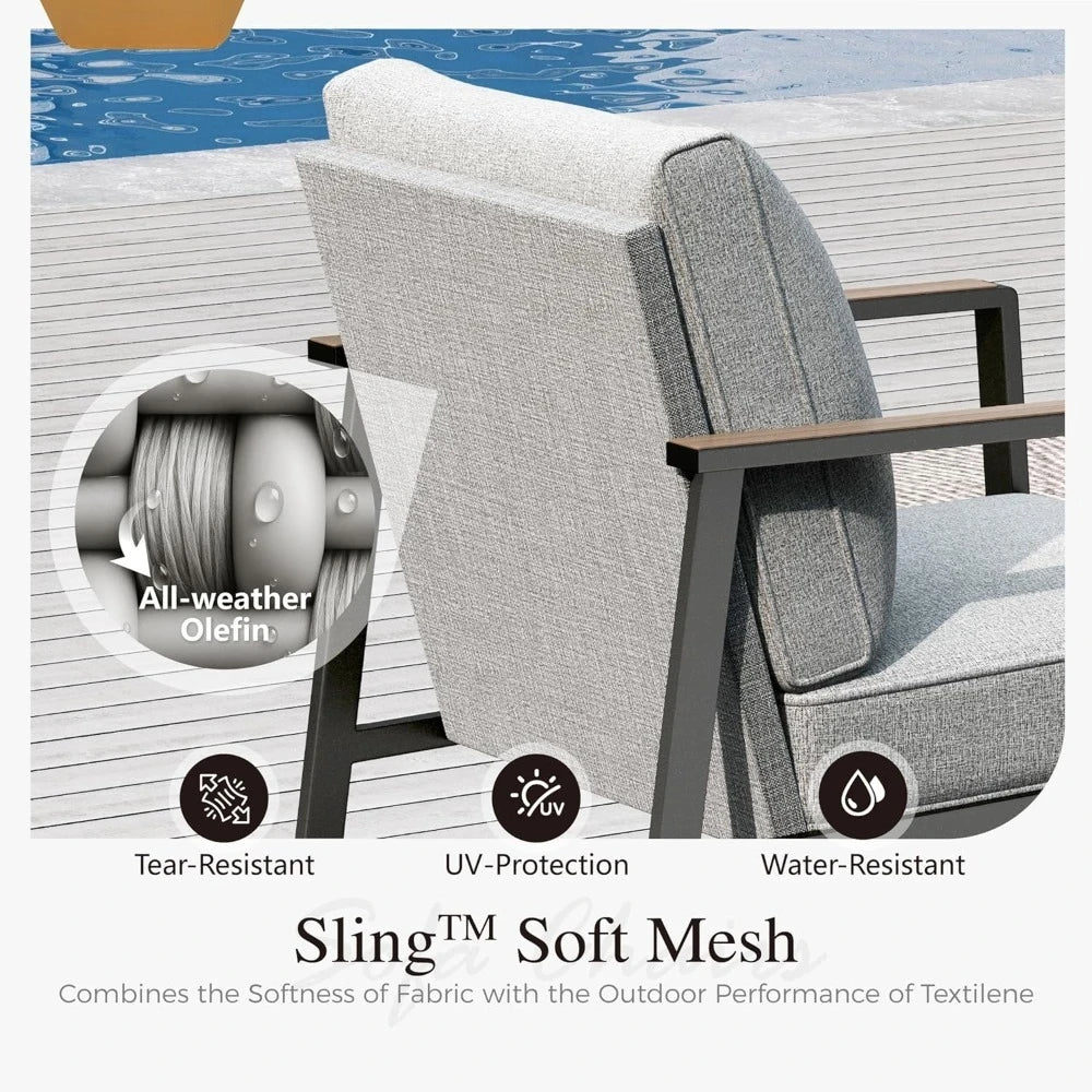 Modern Patio Furniture Set Outdoor Conversation Set 6pcs Heavy Duty with Soft Cotton-Filled Textilene Fabric fo