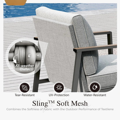 Modern Patio Furniture Set Outdoor Conversation Set 6pcs Heavy Duty with Soft Cotton-Filled Textilene Fabric fo
