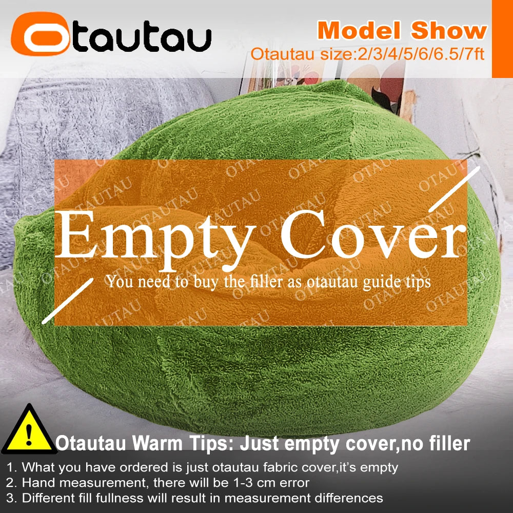 OTAUTAU Fluffy Faux Bunnyf Fur Bean Bag Cover Corner Pouf Cover DD003【No Filler Inside! You Need To Buy Filler By Yourself !】