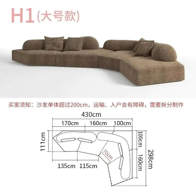 Fabric Sofa Combination Villa Large Apartment Sitting Italian Rock Irregular Special-shaped Large Flat Edta Double-sided