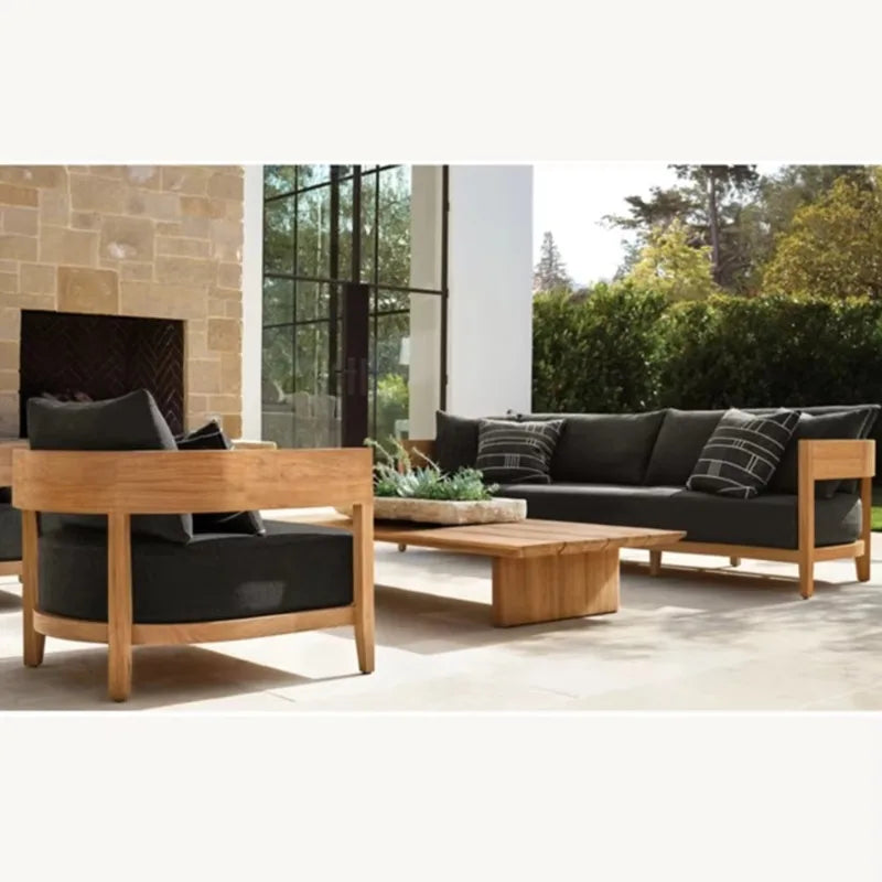 Outdoor Garden Sofas Patio Balcony Outside Couch Teak Wood Garden Furniture Sofa with Cushion Sofa