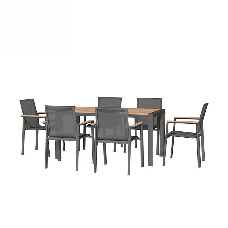 Wholesale Price Patio Outdoor Furniture Plastic Wood Dining Set Luxury Aluminum Frame Teak Wood Table and Chair for Restaurant