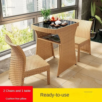 European Rattan Garden Furniture Sets Home Balcony Patio Furniture Creative Open-air Garden Furniture Combination Outdoor Set F