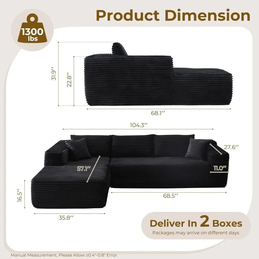 104'' L-Shape Modular Sectional Sofa Couch - Comfortable Upholstered Cloud Design Modern Minimalist Deep Seat Living Room Furnit