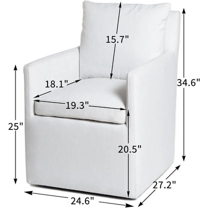 25" Wide Upholstered Dining Chairs with Casters, Modern Performance Fabric No Assembly Down Cushion Rolling Dining Armchair for