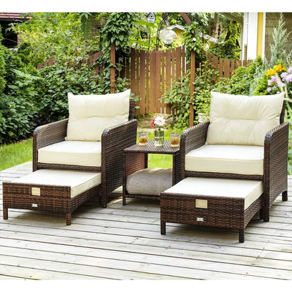 5 Pieces Patio Furniture Set, Rattan Balcony Furniture with Ottomans, PE Wicker Outdoor Patio Chairs Set with Coffee Table for