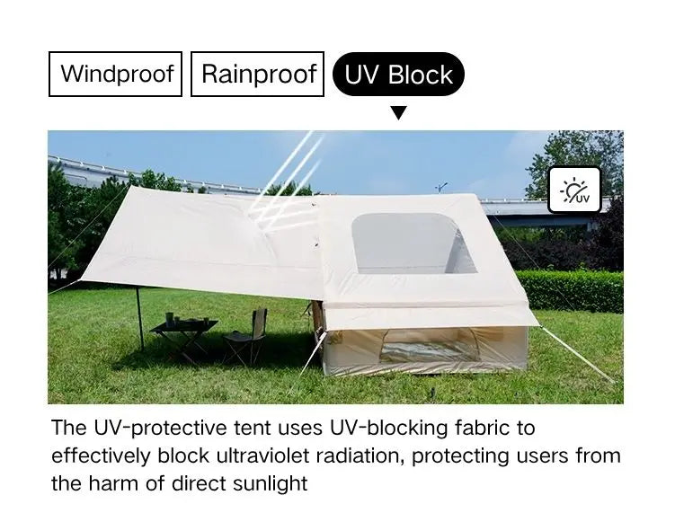 6.3+6 Square Meters Camping Tent with Canopy Electric Air Tent Camping Equipment Inflatable Tent Sun Protection Seaside Beach