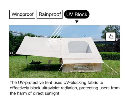6.3+6 Square Meters Camping Tent with Canopy Electric Air Tent Camping Equipment Inflatable Tent Sun Protection Seaside Beach