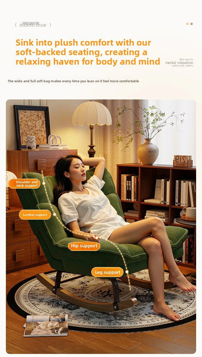 Nordic Widened Living Room Sofas Living Room Adults Can Rocking Single Sofas for Balcony Leisure Corduroy Rocking Lazy Chair