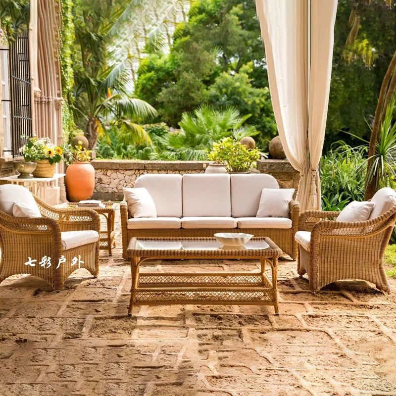 Outdoor sofa courtyard villa rattan furniture leisure hotel outdoor terrace garden balcony rattan chair sofa combination