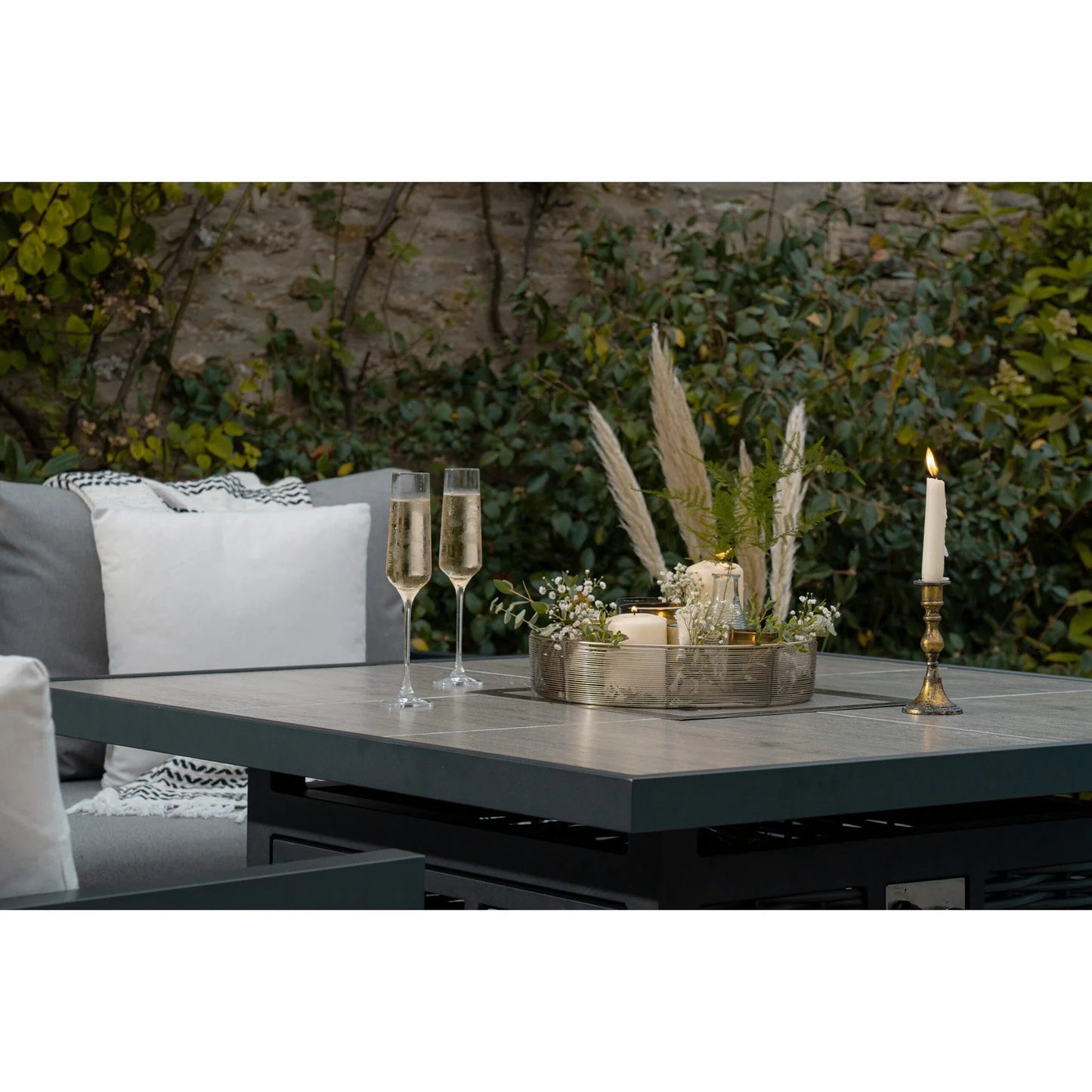 Premium 4-Piece Outdoor Lounge Set – All-Weather Wicker Sofa with Fire Pit Table