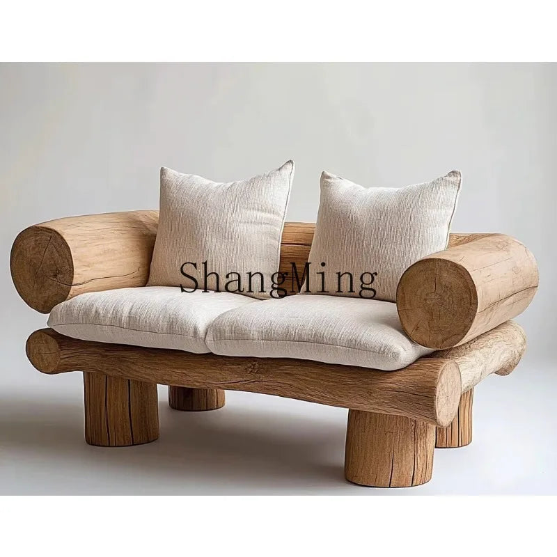 ZHB wabi-sabi wind art sofa homestay original ecological hotel clubhouse villa luxury log wind solid wood sofa G