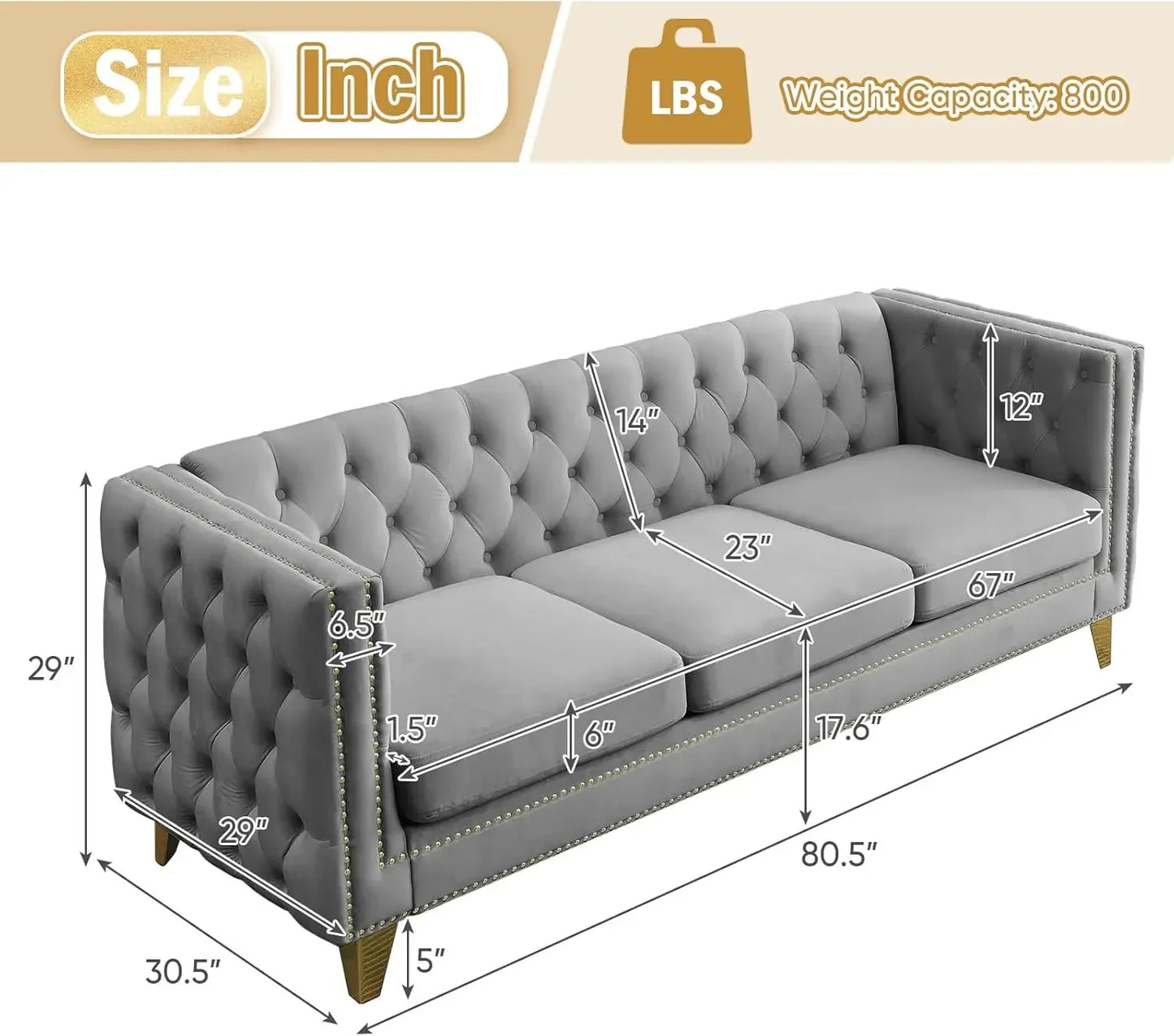 [Best Seller!]Velvet Living Room Sofa Set of 2, Comfy Loveseat and 3 Seater Couch, Modern Sofa with Tufted Back and Rivet Decora