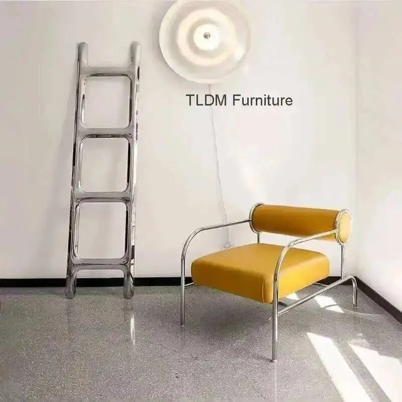 Furniture Living Room Chairs Stainless Steel Single Sofa Recliner European Living Room Nordic Home Fabric Leisure Back Armchair